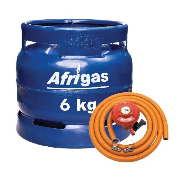 Shell Afrigas 6kg complete cylinder with regulator, 2m hose pipe and safety clips